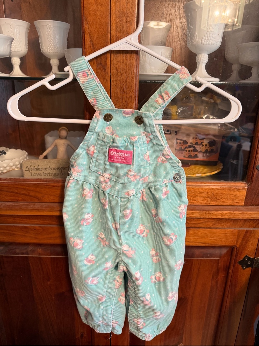 Vintage OshKosh B’Gosh Vestbak 12M Aqua Corduroy Printed Overalls